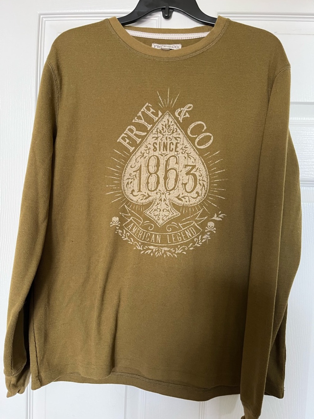 FRYE AND CO. Olive Green Crewneck with Center Graphic